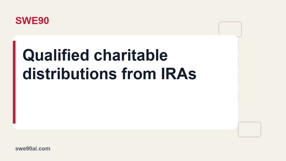 SWE90 light panel and geometric tile design with the text “Qualified charitable distributions from IRAs”.