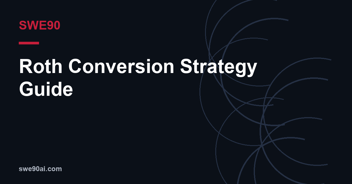 SWE90 dark arc design with the text “Roth Conversion Strategy Guide”.