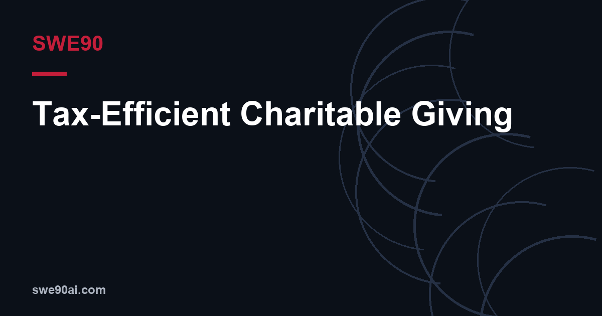 SWE90 dark arc design with the text “Tax-Efficient Charitable Giving”.