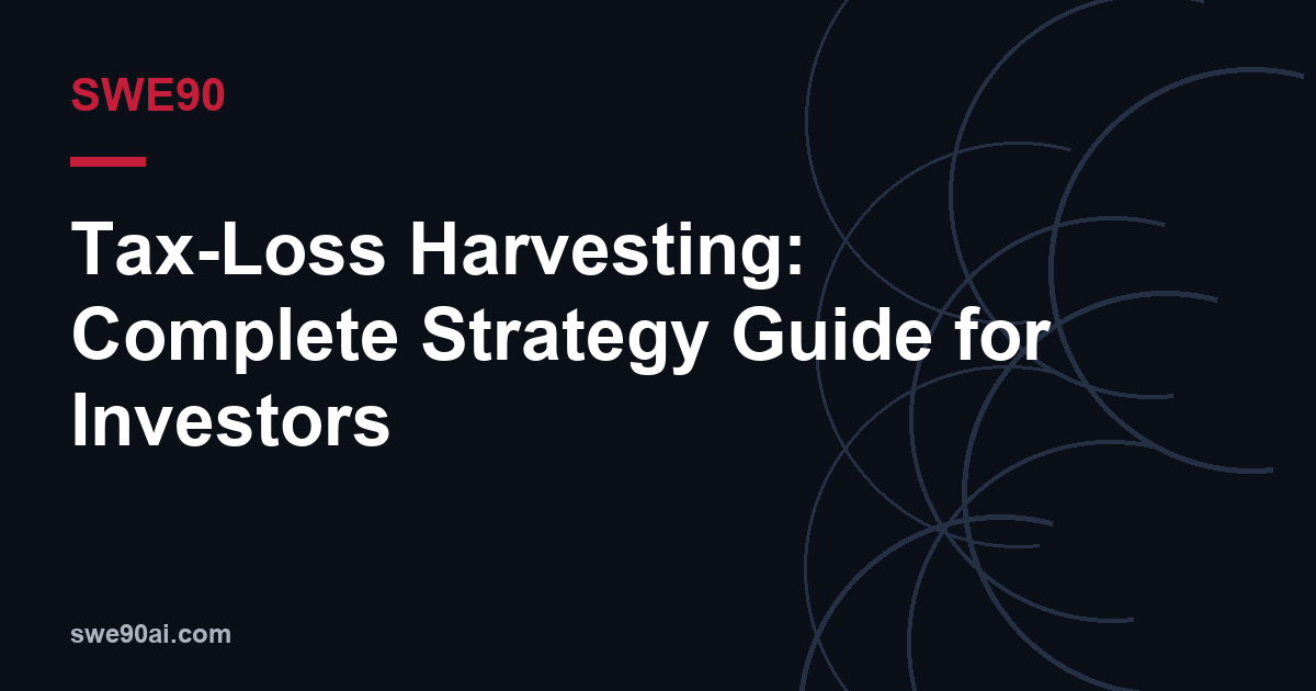 SWE90 dark arc design with the text “Tax-Loss Harvesting: Complete Strategy Guide for Investors”.